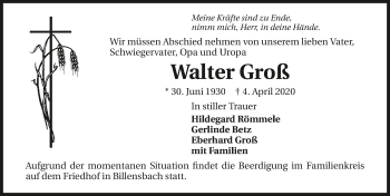 Traueranzeige von Walter Groß 