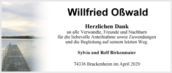 Traueranzeige von Willfried Oßwald 