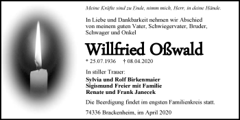 Traueranzeige von Willfried Oßwald 