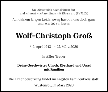 Traueranzeige von Wolf-Christoph Groß 