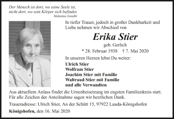 Traueranzeige von Erika Stier 