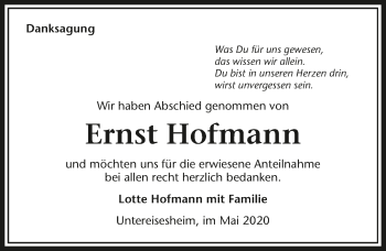 Traueranzeige von Ernst Hofmann 