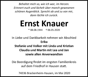 Traueranzeige von Ernst Knauer 