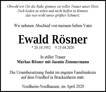 Traueranzeige von Ewald Rösner 