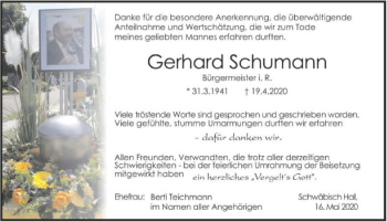 Traueranzeige von Gerhard Schumann 