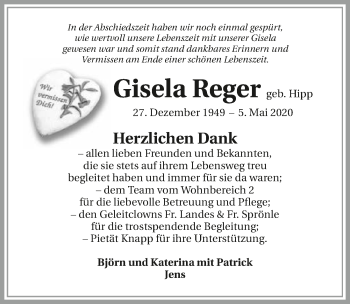 Traueranzeige von Gisela Reger 