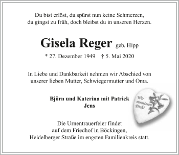 Traueranzeige von Gisela Reger 