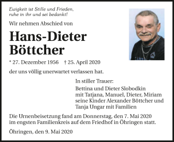 Traueranzeige von Hans-Dieter Böttcher 