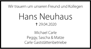 Traueranzeige von Hans Neuhaus 