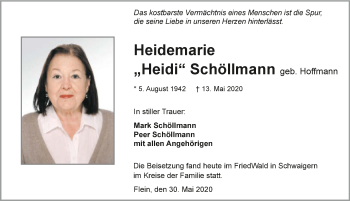 Traueranzeige von Heidemarie Schöllmann 