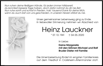 Traueranzeige von Heinz Lauckner 