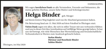 Traueranzeige von Helga Binder 