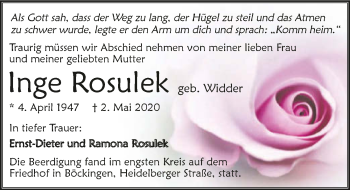 Traueranzeige von Inge Rosulek 