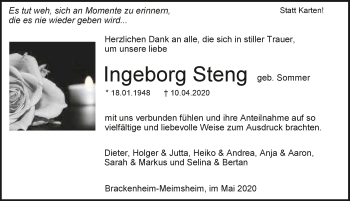 Traueranzeige von Ingeborg Steng 