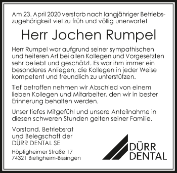 Traueranzeige von Jochen Rumpel 