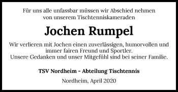 Traueranzeige von Jochen Rumpel 