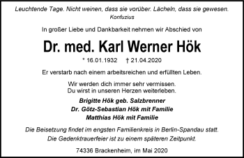 Traueranzeige von Karl Werner Hök 