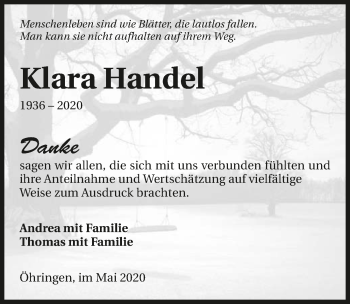 Traueranzeige von Klara Handel 