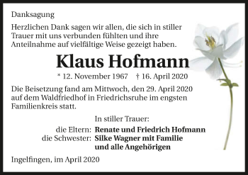 Traueranzeige von Klaus Hofmann 