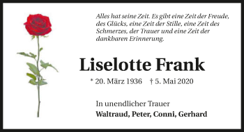 Traueranzeige von Liselotte Frank 