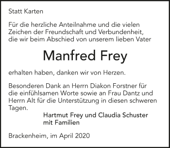Traueranzeige von Manfred Frey 
