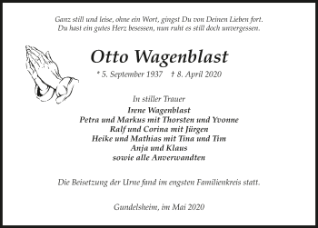 Traueranzeige von Otto Wagenblast 