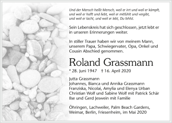 Traueranzeige von Roland Grassmann 