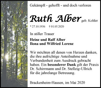 Traueranzeige von Ruth Alber 