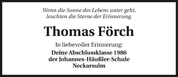 Traueranzeige von Thomas Förch 