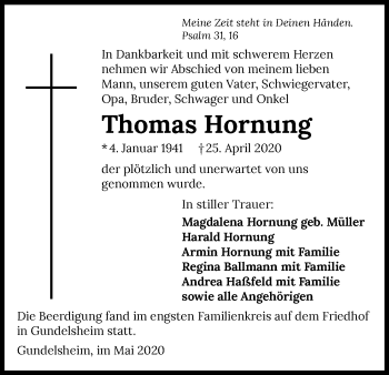 Traueranzeige von Thomas Hornung 