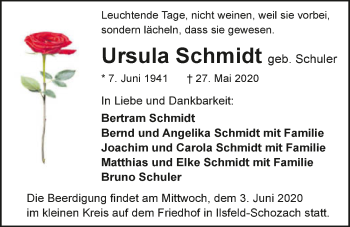 Traueranzeige von Ursula Schmidt 