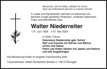 Traueranzeige von Walter Niederreiter 