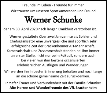 Traueranzeige von Werner Schunke 