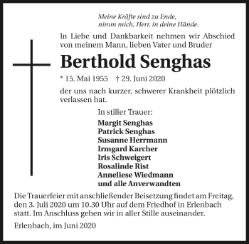 Traueranzeige von Berthold Senghas 