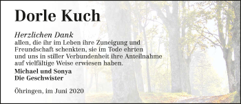 Traueranzeige von Dorle Kuch 