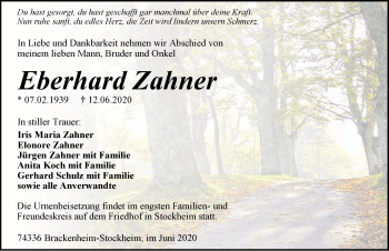 Traueranzeige von Eberhard Zahner 