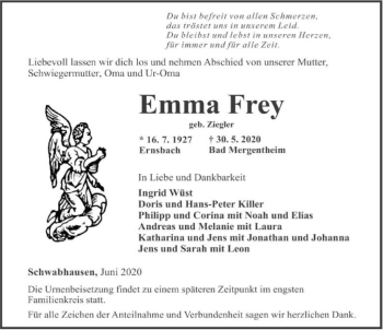 Traueranzeige von Emma Frey 