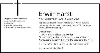 Traueranzeige von Erwin Harst 