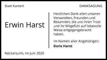 Traueranzeige von Erwin Harst 