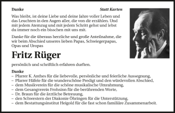 Traueranzeige von Fritz Rüger 