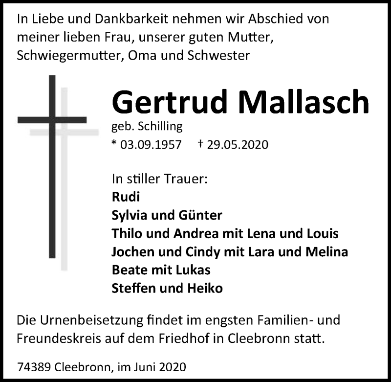  Traueranzeige für Gertrud Mallasch vom 13.06.2020 aus 