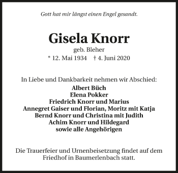 Traueranzeige von Gisela Knorr 