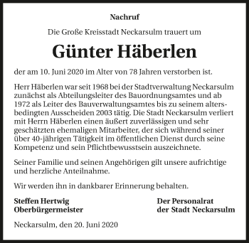 Traueranzeige von Günter Häberlen 