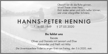 Traueranzeige von Hanns-Peter Hennig 