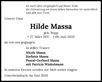 Traueranzeige von Hilde Massa 