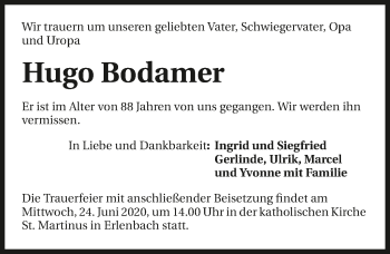 Traueranzeige von Hugo Bodamer 