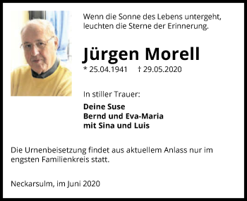 Traueranzeige von Jürgen Morell 