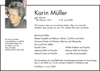 Traueranzeige von Karin Müller 