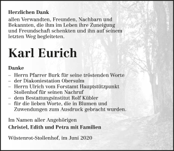 Traueranzeige von Karl Eurich 