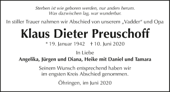 Traueranzeige von Klaus Dieter Preuschoff 